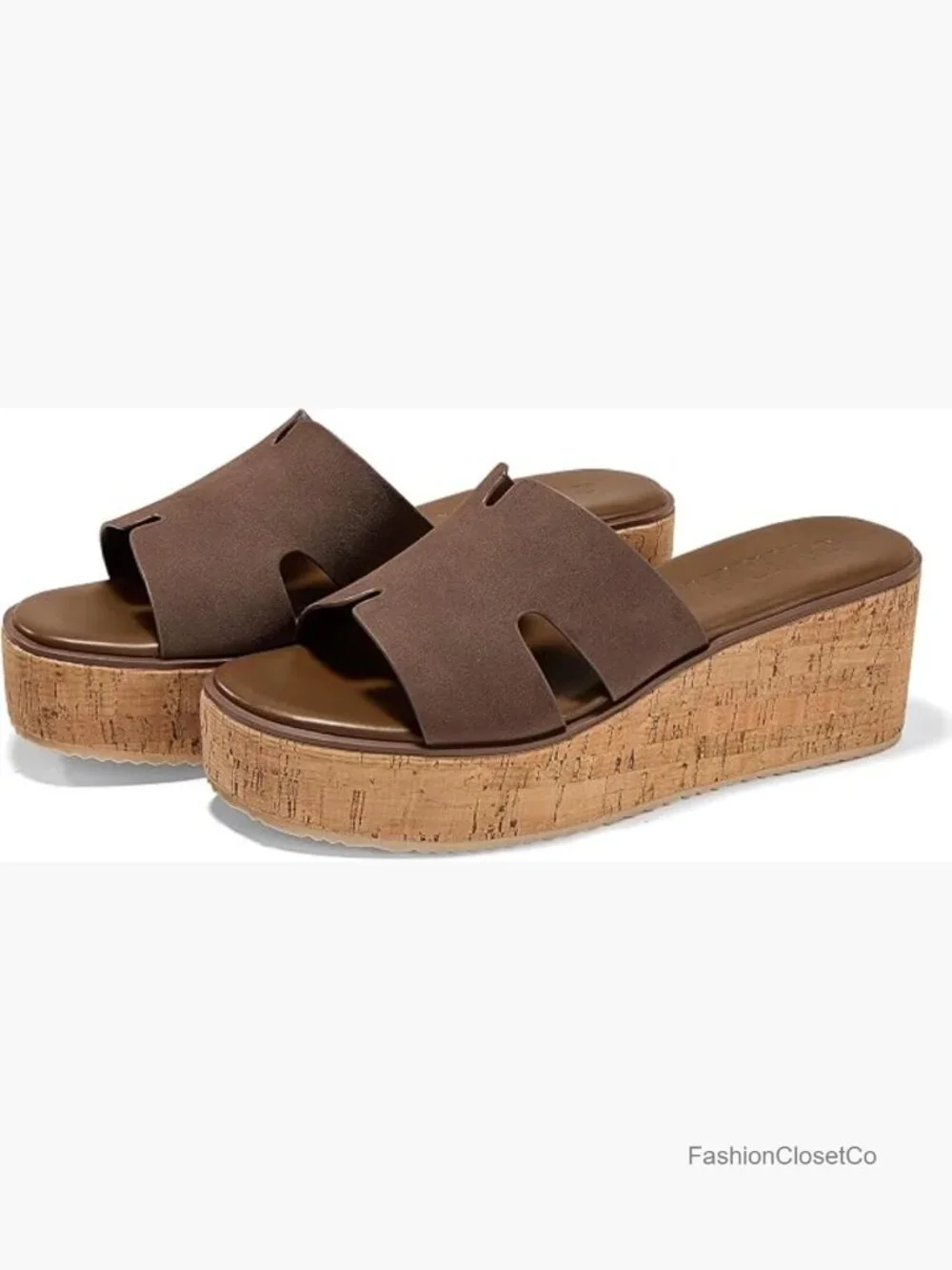 Open Toe Wedge Sandals Slip On Slides Cork Platform Comfort Summer Shoes